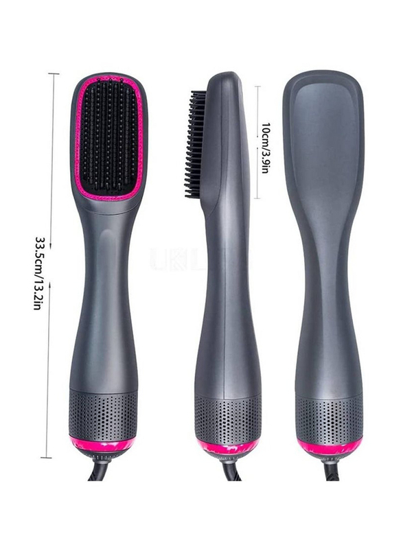 3-in-1 Professional Hair Brush Negative Ion Blow Dryer Straightening Brush Hot Air Styling Comb, Grey/Pink