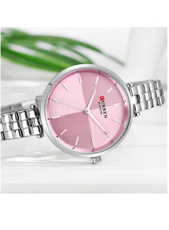 Curren Analog Watch for Women with Stainless Steel Band, Water Resistant, 9043, Silver-Pink