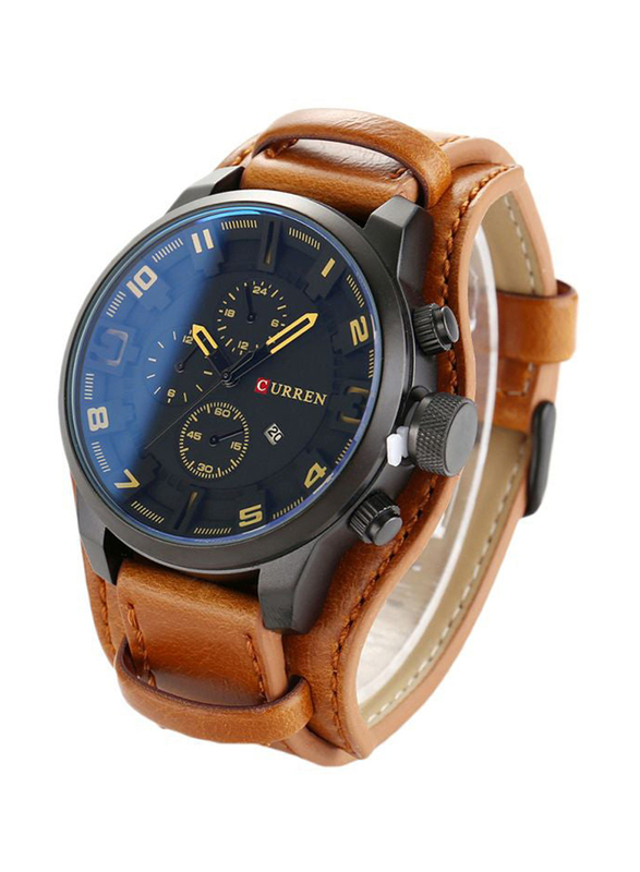 Curren Analog Watch for Men with Leather Band, Chronograph, J317CA1, Camel-Black