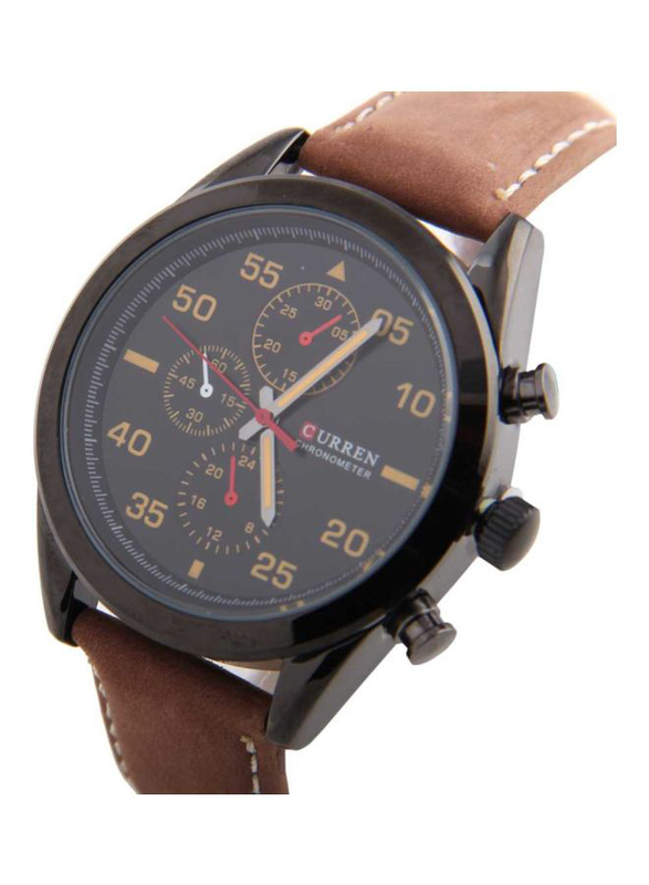 Curren Analog Watch for Men with Leather Band, Water Resistant & Chronograph, 8156, Black-Brown