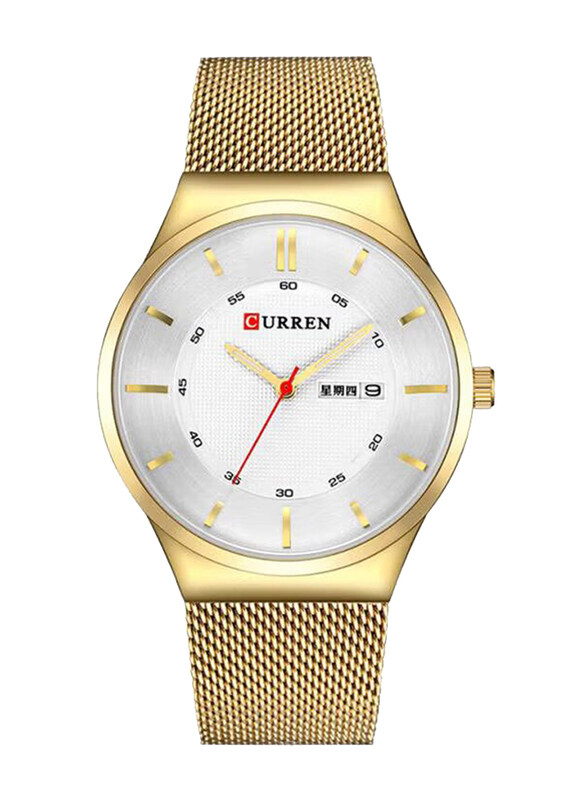 

Curren Analog Watch for Men with Stainless Steel Band, Water Resistant, 8311, Gold-White