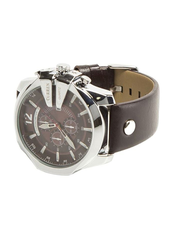 Curren Analog Watch for Men with Leather Band, Water Resistant and Chronography, 8176, Brown