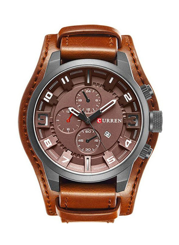 Curren Analog Unisex Watch with Leather Band, Chronograph, J3618K-KM, Brown