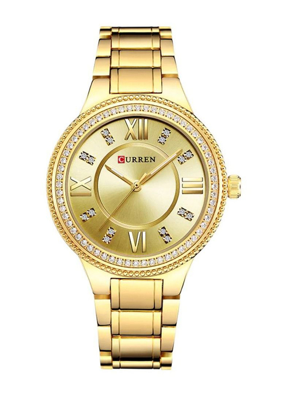 

Curren Luxury Quartz Movement Analog Watch for Women with Stainless Steel Band, Water Resistant, 9004, Gold