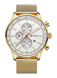 Curren Stylish Analog Wrist Watch for Men with Alloy Band and Chronograph, J1714GW-KM, Gold-White