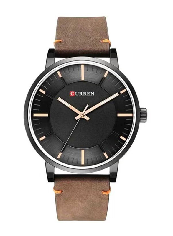 Curren Analog Watch for Men with Leather Band, Water Resistant, 8332, Brown-Black