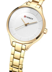 Curren Analog Watch for Women with Alloy Band, Water Resistant, 9015, Gold-White