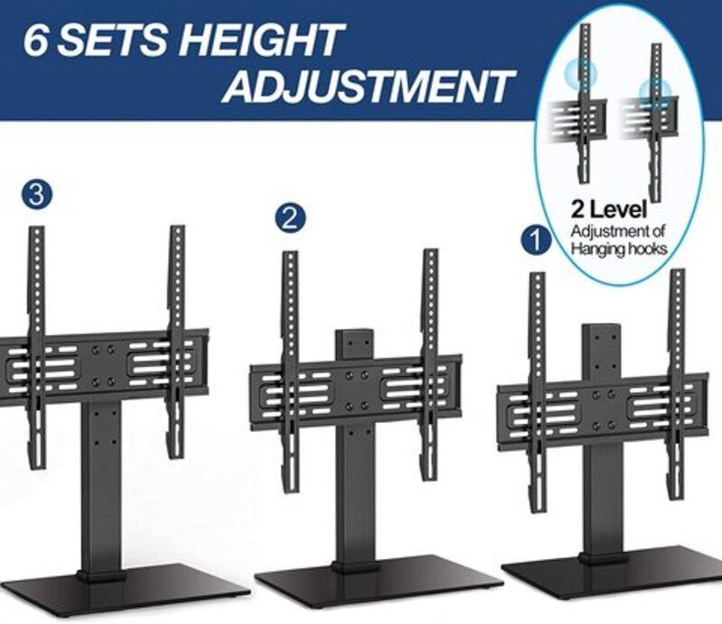 Ntech Tabletop TV Stand for 27 to 55 Inch Screen with Swivel Adjustable Height & Anti-Tip Strap Cable Management Universal Table TV Base Bracket, Tt103702Gb, Black