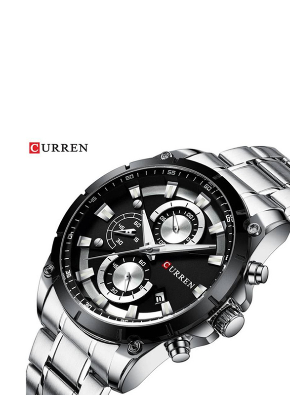 Curren Stylish Analog Watch for Men with Stainless Steel Band, Water Resistant & Chronograph, 8360, Silver-Black