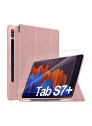 QuickTech Samsung Galaxy Tab S7 Plus 12.4 2020 TPU Leather Tablet Flip Case Cover with S Pen Holder, Rose Gold