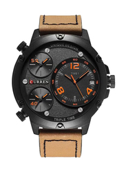 Curren Analog Watch for Men with Leather Band, Water Resistant and Chronograph, WT-CU-8262-O2, Brown-Black