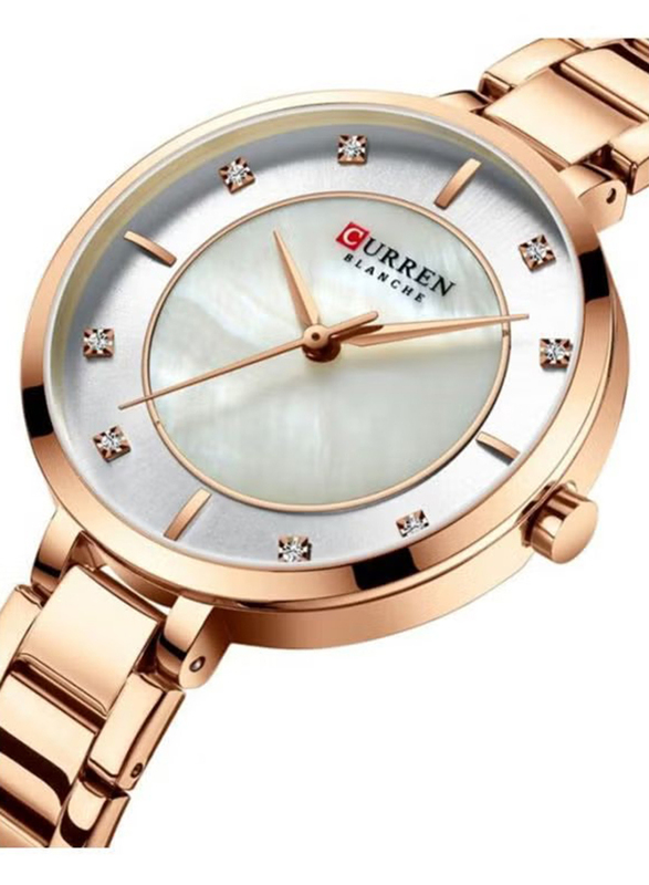 Curren Analog Watch for Women with Alloy Band, Water Resistant, 9051, Rose Gold-White