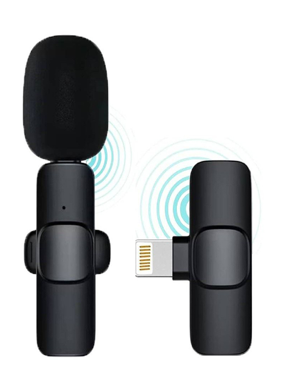 Wireless Mini Microphone and Lightning Lapel Clip On Mic, Black