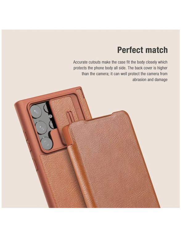 Nillkin Samsung Galaxy S23 Ultra Luxury Wallet Business Style with Card Slot and Camera Protection Leather Mobile Phone Flip Case Cover, Brown