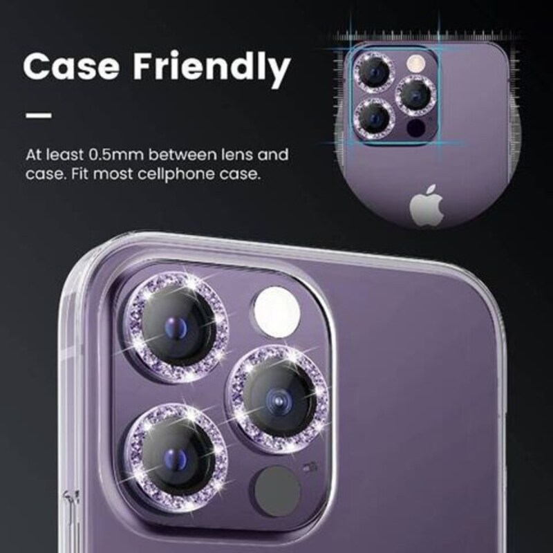 Apple iPhone 14 Pro Max 9H Tempered Glass Camera Cover Screen Protector Metal Individual Ring Protector, Purple