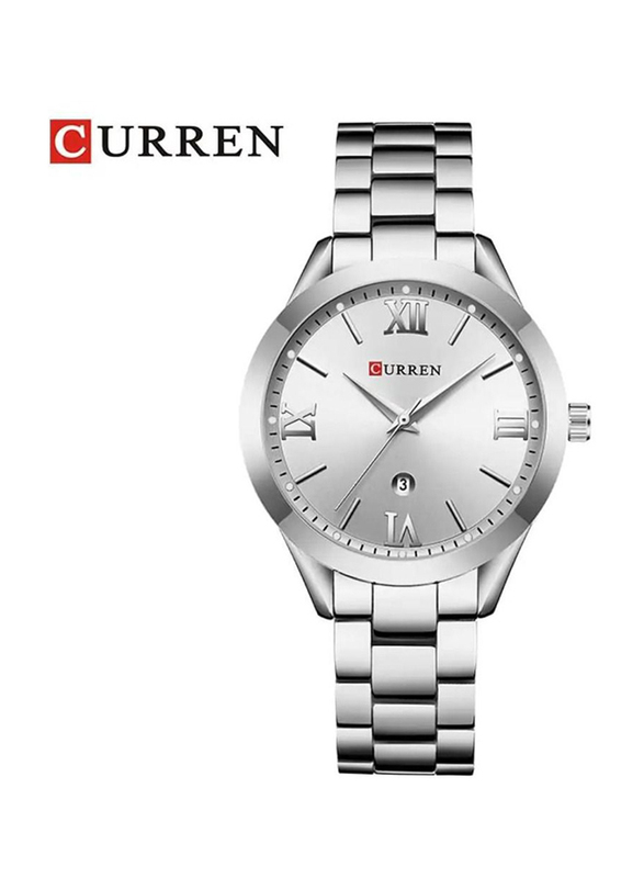 Curren Analog Luxury Fashion Watch for Women with Stainless Steel Band, Water Resistant, Silver
