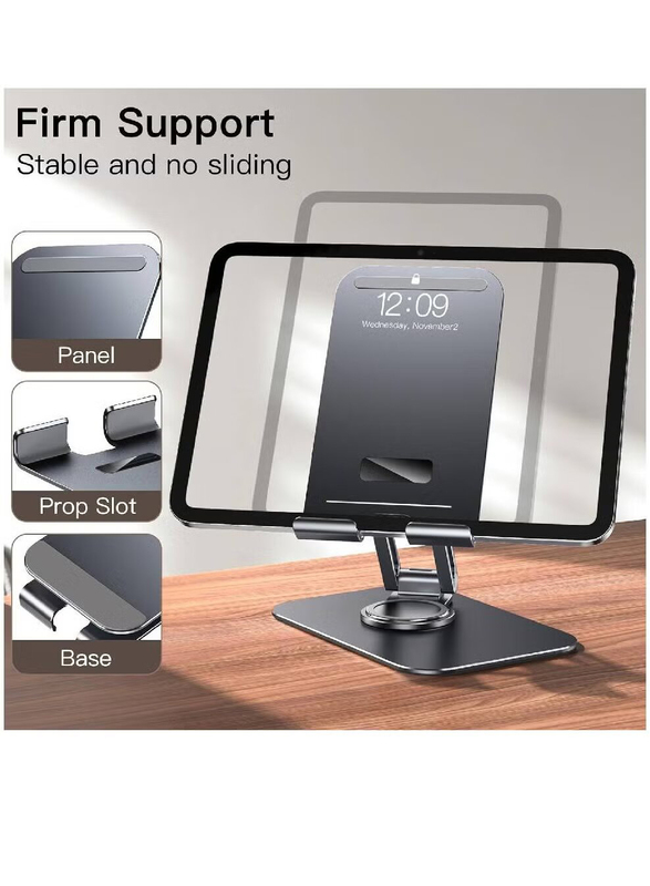 Hyx Adjustable Swivel Desktop Holder With 360 Degree Rotating Base Tablet Stand, Grey