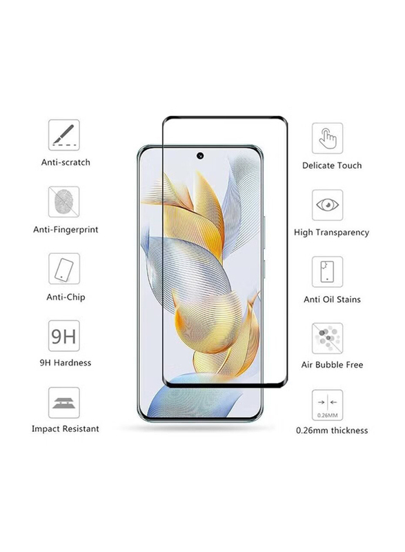 HYX Honor 90 5G Full Coverage HD Anti Scratch Bubble-Free Tempered Glass Screen Protector with High Response, Clear/Black