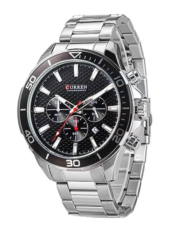 Curren Analog Watch for Men with Stainless Steel Band, Water Resistant, 8309, Silver-Black