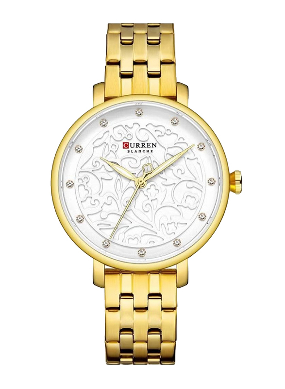 Curren Analog Watch for Women with Stainless Steel Band, Water Resistant, J4341G, Gold-White