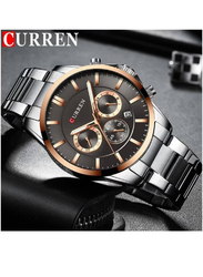 Curren Analog Watch for Men with Stainless Steel Band, Water Resistant and Chronograph, 8358, Silver-Black