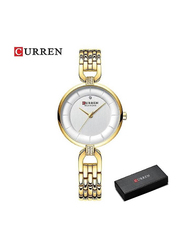 Curren Analog Watch for Women with Stainless Steel Band, Water Resistant, Gold-White