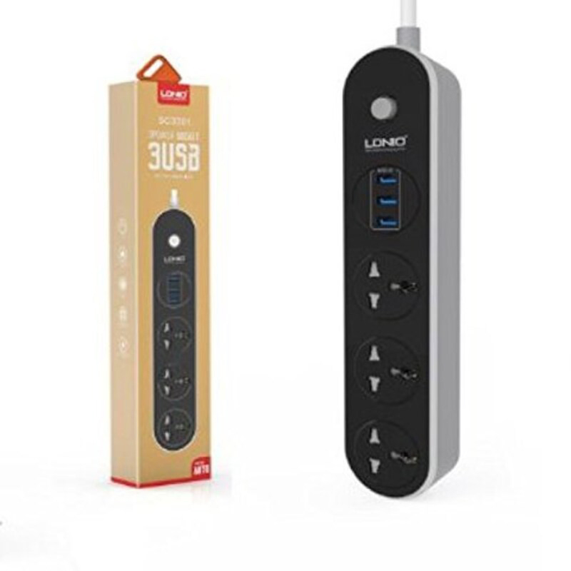 Ldnio SC3301 2.4A Quick Charge Power Strip with 3 Sockets and 3 USB Ports, Black