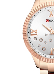 Curren Analog Watch for Women with Stainless Steel Band, Water Resistant, 9009, Rose Gold-Silver