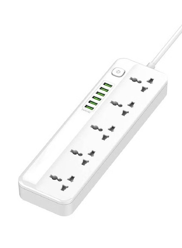 JBQ Power Extension Cord with Multi Sockets 5 Universal Outlets, White