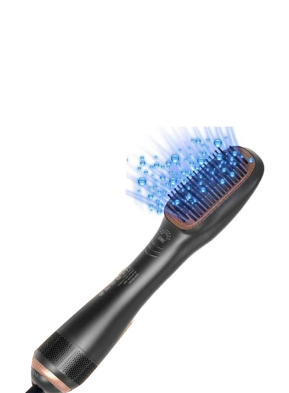 3-in-1 Professional Hair Brush Negative Iron Blow Dryer Straightening Brush, Black