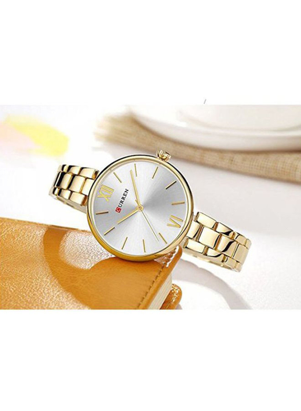 Curren Analog Watch for Women with Stainless Steel Band, Water Resistant, WT-CU-9017-GO1#D1, Gold-Silver