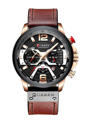 Curren Analog Watch for Men with Leather Band, Water Resistant and Chronograph, J3813K-KM, Brown-Black