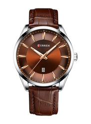 Curren Analog Watch for Men with PU Leather Band, 8365, Brown-Brown