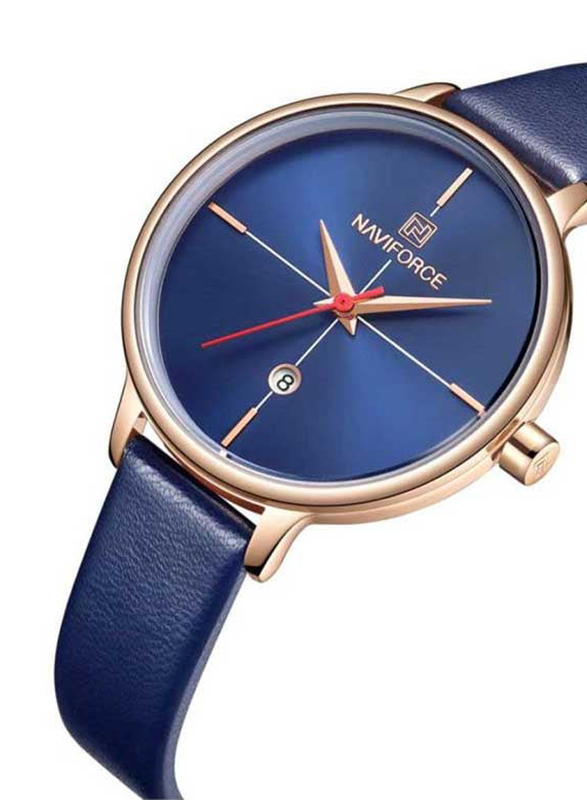 Naviforce Analog Watch for Women with Leather Band, NF5006, Blue