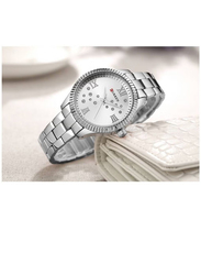 Curren New Fashion Quartz Movement Analog Wrist Watch for Women with Stainless Steel Band, Water Resistant, 9009, Silver