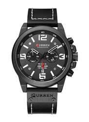 Curren Analog Watch for Men with Leather Band, Water Resistant and Chronography, 8351, Black-Black