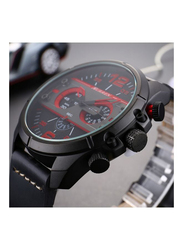 Curren Analog Watch for Men with Leather Band, Water Resistant & Chronograph, 8259, Red-Black