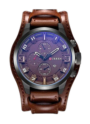 Curren Analog Watch for Men with Leather Band, Water Resistant and Chronograph, 8225, Brown