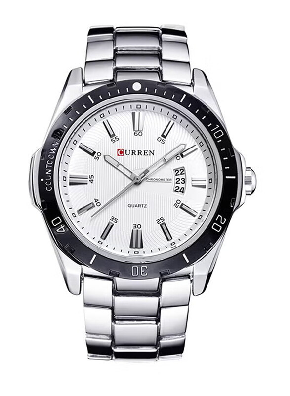 

Curren Analog Wrist Watch for Men with Metal Band, Water Resistant, 2856184, Silver-White