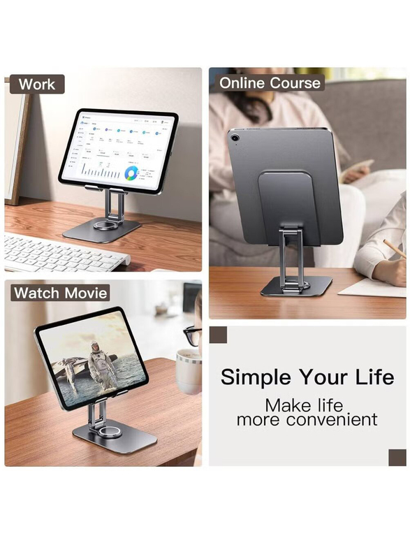 Rabos Adjustable Swivel Desktop Holder With 360 Degree Rotating Base Tablet Stand, Grey