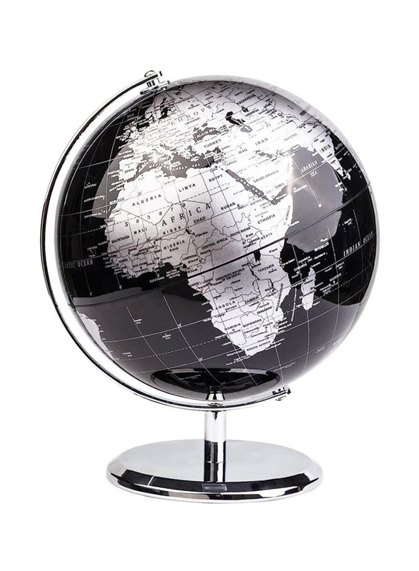 Xiuwoo 20cm World Globe with A Metal Base, Metallic Black