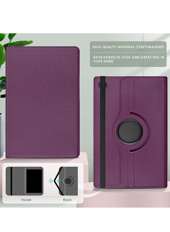 Samsung Galaxy Tab A8 Leather Tablet Flip Case Cover with 360 Degree Rotating Stand, Purple