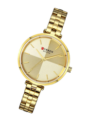 Curren Simple Style Analog Watch for Women with Stainless Steel Band, Water Resistant, 9043, Gold