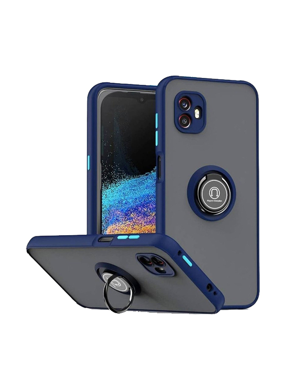 Samsung Galaxy A04 Silicone Protective Bumper Shockproof Camera Protection Mobile Phone Case Cover with 360 Rotation Car Mount Magnetic Ring Holder, Blue