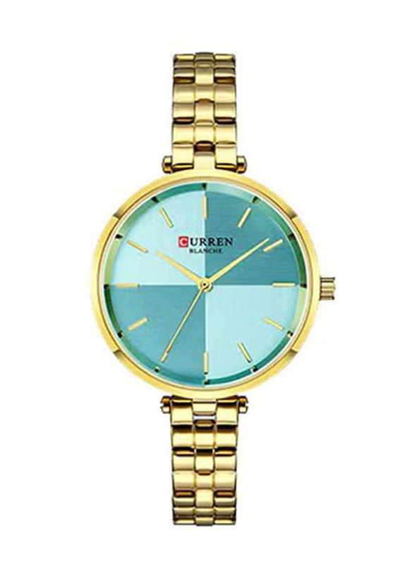 Curren Analog Watch for Women with Stainless Steel Band, Water Resistant, Gold-Green