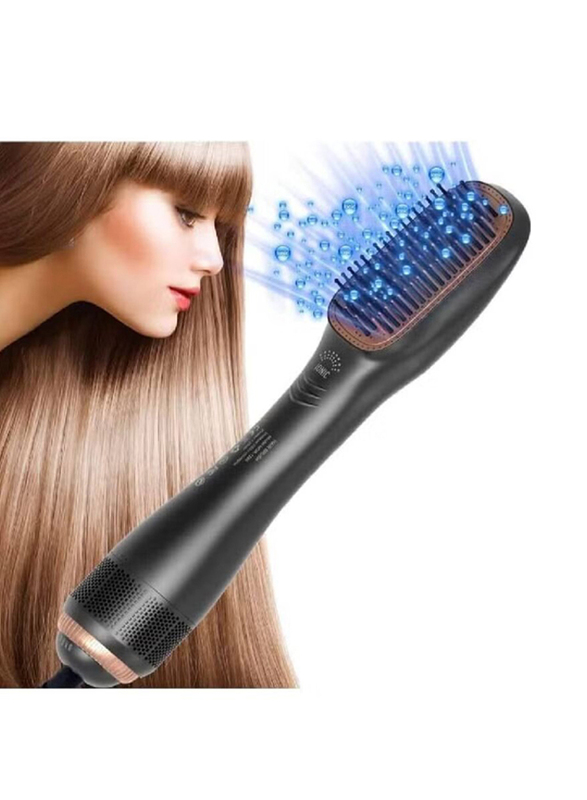 Arabest 3-In-1 Professional Negative Ion Hot Air Blow Styling Hair Dryer Straightening Brush, Black/Beige