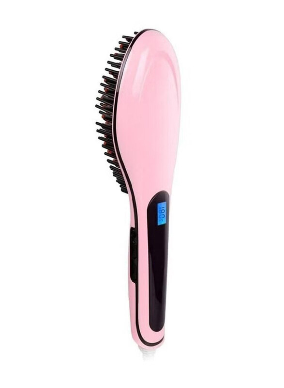 

Rabos Fast Hair Straightener Electric Comb Brush with LCD Display, Pink