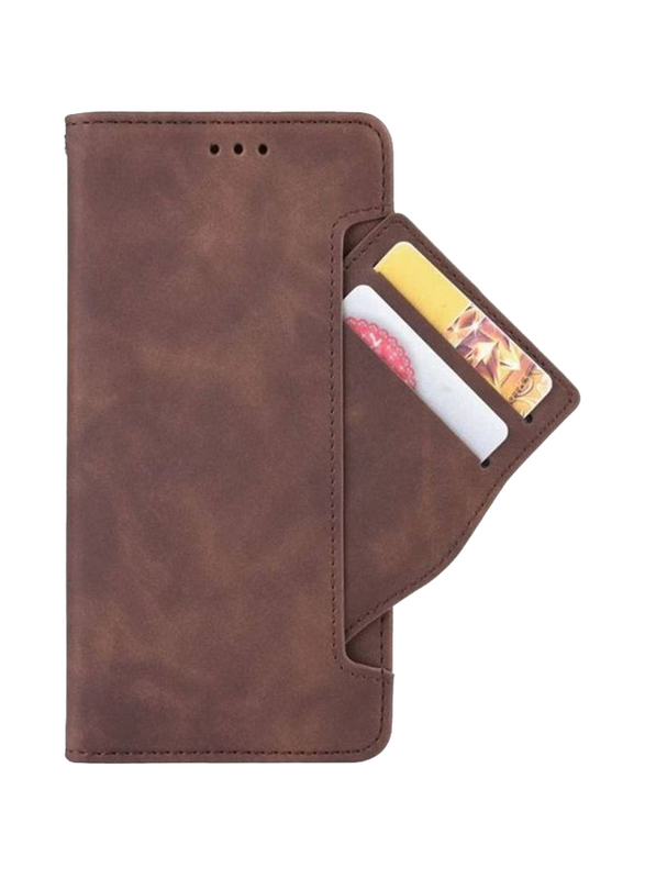 Olliwon LG Shockproof Wallet Slim Thin Folio Kickstand Credit Card Slots Holder Magnetic Closure Bumper PU Leather Mobile Phone Case Cover, Brown