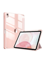 Fintie Apple iPad Air (4th/5th Gen 2022/2020) 10.9" Hybrid Shockproof Slim Mobile Phone Case Cover with Built in Pencil Holder & Clear Transparent Back Shell, Rose Gold