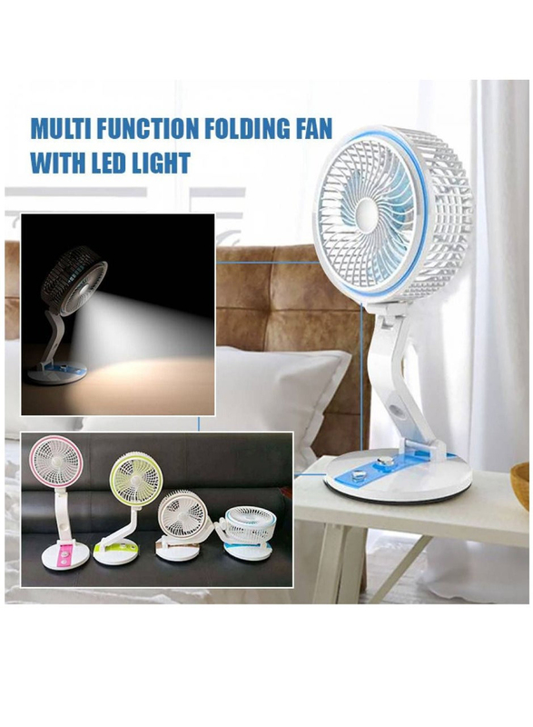 Xiuwoo Multifunction Folding USB Charging Fan with Light, LR-2018, White/Blue